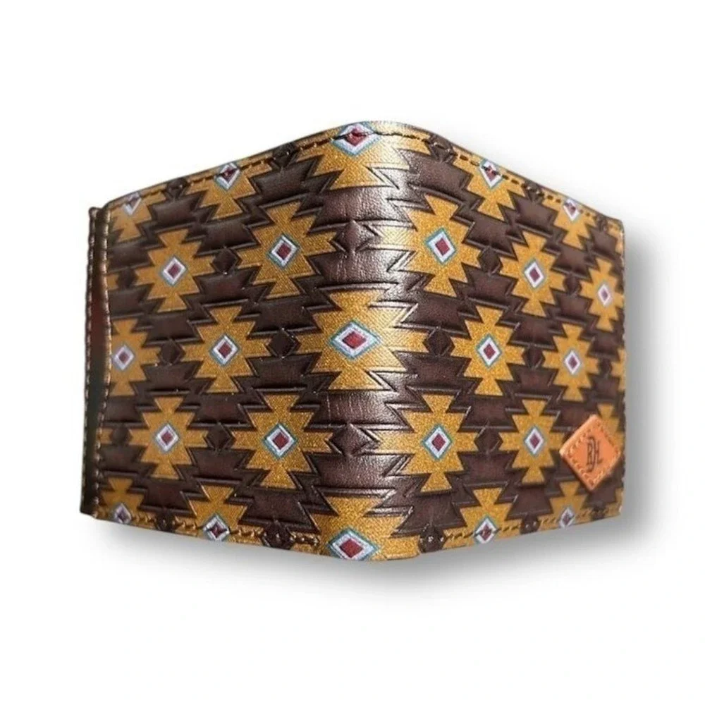 New Red Dirt Hat Co Genuine Leather Aztec Western Bifold Slim Wallet Brown Rodeo